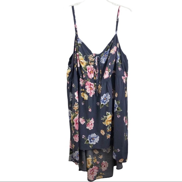 TORRID Blue Pink Yellow Floral Smocked Sun DRESS 4 4X Tie Front Tank hi lo hem - Picture 10 of 12